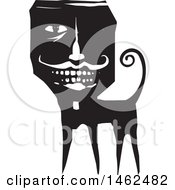 Clipart Of A Man Faced Cat Monster Black And White Woodcut Royalty Free Vector Illustration