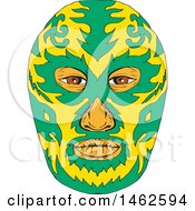Poster, Art Print Of Green And Yellow Luchador Face Mask In Drawing Sketch Style