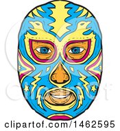 Poster, Art Print Of Blue And Yellow Eagle Luchador Face Mask In Drawing Sketch Style