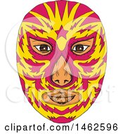 Poster, Art Print Of Pink And Yellow Luchador Face Mask In Drawing Sketch Style
