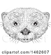 Black And White Asian Small Clawed Otter Face In Drawing Sketch Style