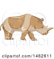 Poster, Art Print Of Walking Northern White Rhinoceros In Drawing Sketch Style