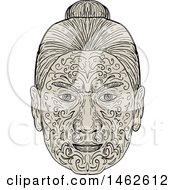 Poster, Art Print Of Maori Face With Moko Tattoo In Drawing Mandala Style