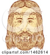 Poster, Art Print Of The Face Of Jesus Christ With Crown Of Thorns In Drawing Sketch Style