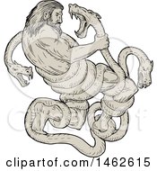 Poster, Art Print Of Scene Of Hercules Fighting Lernaean Hydra In Drawing Sketch Style