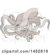 Poster, Art Print Of Scene Of Hercules Fighting A Giant Octopus In Drawing Sketch Style