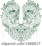 Poster, Art Print Of Green Male Face With Leaves In Drawing Mandala Sketch Style