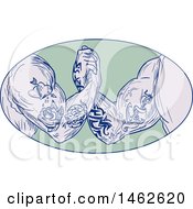 Clipart Of Tattooed Strong Arms Wrestling In Drawing Sketch Style Royalty Free Vector Illustration