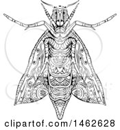 Poster, Art Print Of Black And White Elephant Hawk Moth In Mandala Style