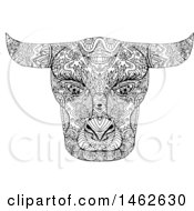Poster, Art Print Of Black And White Taurus Bull Face In Mandala Style