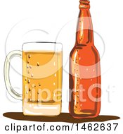 Poster, Art Print Of Craft Beer Mug And Bottle In Watercolor Style