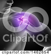 Poster, Art Print Of 3d Man With Glowing Purple Shoulder Joint On Gray