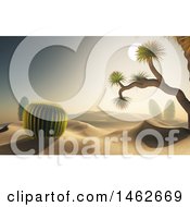 Poster, Art Print Of 3d Desert Landscape With Cacti Plants