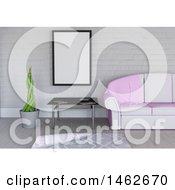 Poster, Art Print Of 3d Blank Picture Frame In A Living Room Interior