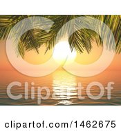 Poster, Art Print Of 3d Ocean Sunset With Palm Tree Branches
