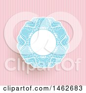 Clipart Of A Decorative Blue And White Frame Over Pink Stripes Royalty Free Vector Illustration
