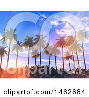 Clipart Of A Sunset Sky Over 3d Tropical Palm Trees Royalty Free Illustration