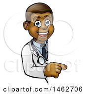 Clipart Of A Cartoon Friendly Black Male Doctor Pointing Around A Sign Royalty Free Vector Illustration