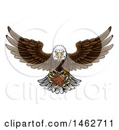 Poster, Art Print Of Cartoon Swooping American Bald Eagle With A Football In His Talons