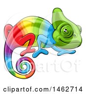 Poster, Art Print Of Cartoon Happy Rainbow Chameleon Lizard