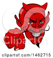 Poster, Art Print Of Grinning Evil Red Devil Pointing Outwards