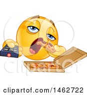 Yellow Emoji Couch Potato Emoticon Eating Pizza And Holding A Tv Remote