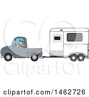 Poster, Art Print Of Man Driving A Pickup Truck And Hauling A Horse Trailer