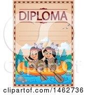 Poster, Art Print Of Diploma With Native Americans Paddling A Boat