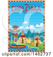 Poster, Art Print Of Diploma With A Native American Camp