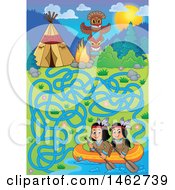 Clipart Of A Maze Game Of Native American Children In A Canoe Leading To Camp Royalty Free Vector Illustration by visekart
