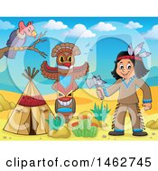 Poster, Art Print Of Native American Boy Holding An Axe In A Desert Camp