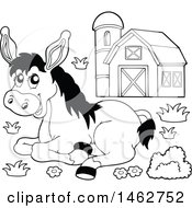 Poster, Art Print Of Black And White Happy Donkey Resting Near A Barn