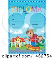 Poster, Art Print Of Diploma Of A Boy Skateboarding To School
