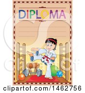 Poster, Art Print Of Diploma Of A Boy Doing Karate In A Gym