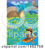 Poster, Art Print Of Maze Of A Boy Canoeing A Boat By A Campsite