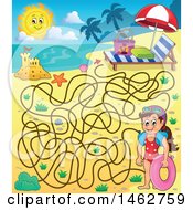 Clipart Of A Maze Of A Girl Holding An Inner Tube On A Beach Royalty Free Vector Illustration