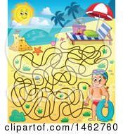 Poster, Art Print Of Maze Of A Boy Holding An Inner Tube On A Beach