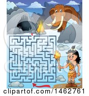 Clipart Of A Maze Of A Cavewoman Cave And Mammoth Royalty Free Vector Illustration by visekart