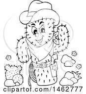 Clipart Of A Black And White Western Cowboy Cactus Royalty Free Vector Illustration by visekart