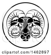 Clipart Of A Black And White Zodiac Horoscope Astrology Aries Ram Circle Design Royalty Free Vector Illustration