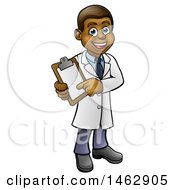 Clipart Of A Happy Black Male Scientist Holding A Clipboard Royalty Free Vector Illustration by AtStockIllustration