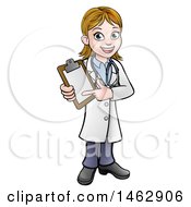 Poster, Art Print Of Happy White Female Scientist Holding A Clipboard