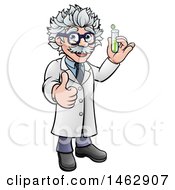 Poster, Art Print Of Happy Male Scientist Holding A Test Tube And Giving A Thumb Up