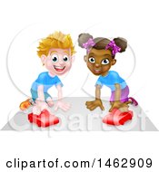Poster, Art Print Of Happy White Boy And Black Girl Playing With Toy Cars