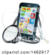 Poster, Art Print Of 3d Medical Stethoscope Around A Smart Phone With Apps On The Screen