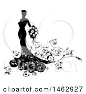 Poster, Art Print Of Silhouetted Black And White Bride With Swirls