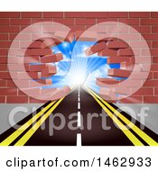 Poster, Art Print Of Road Leading Through A Hole In A 3d Red Brick Wall