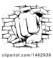 Poster, Art Print Of Black And White Fist Punching Through A Brick Wall