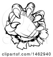 Clipart Of Black And White Monster Or Eagle Claws Holding A Football And Breaking Through A Wall Royalty Free Vector Illustration