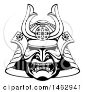 Poster, Art Print Of Black And White Lineart Skull Asian Samurai Mask